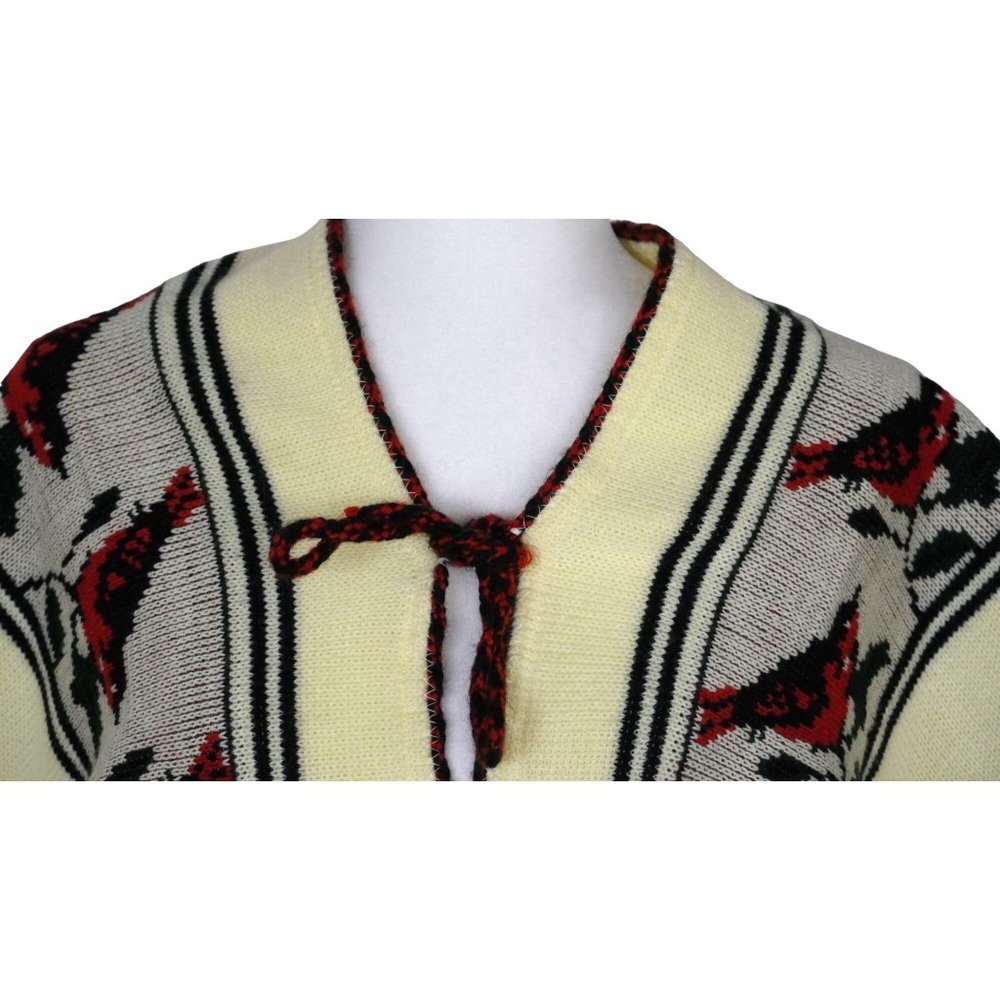 Vintage Poncho Serape Sleeveless Red Birds Ties at Collar Unisex One Size Fits M - Picture 2 of 9